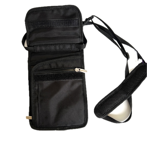 Tracker Passport Phone Travel Crossbody Bag Black Convenient Side Zipper Pocket - Picture 4 of 8